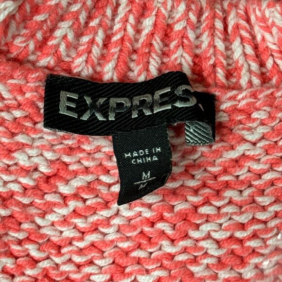 Express Sweater Womens Medium Pink White Marled Chunky Oversized Preppy Comfy - Picture 6 of 8